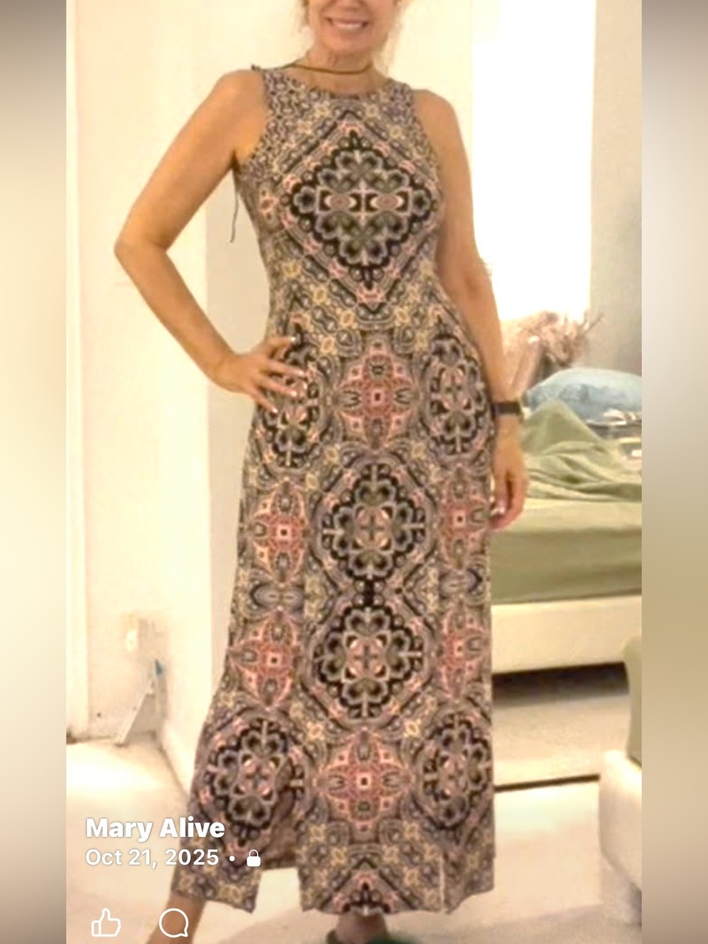 London Times Sleeveless Maxi Dress in Black, Pink, Cream size 8